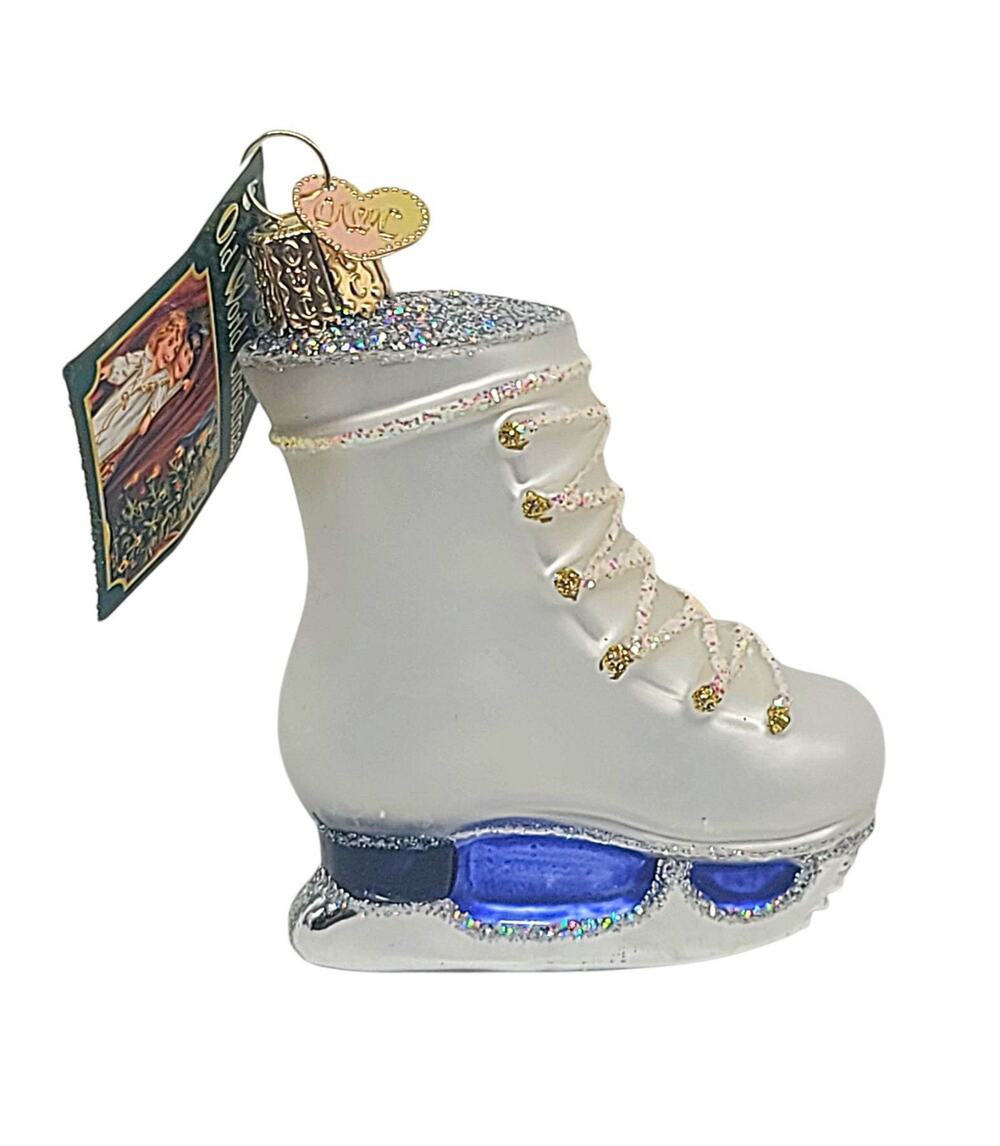Old World Christmas Glass Glitter Ice Skate Ornament With Tags 3.5" CL71